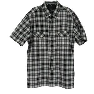 KUHL Rumblr Shirt Men's Black Gray Plaid Size Large Pearl Snap Short Sleeves
